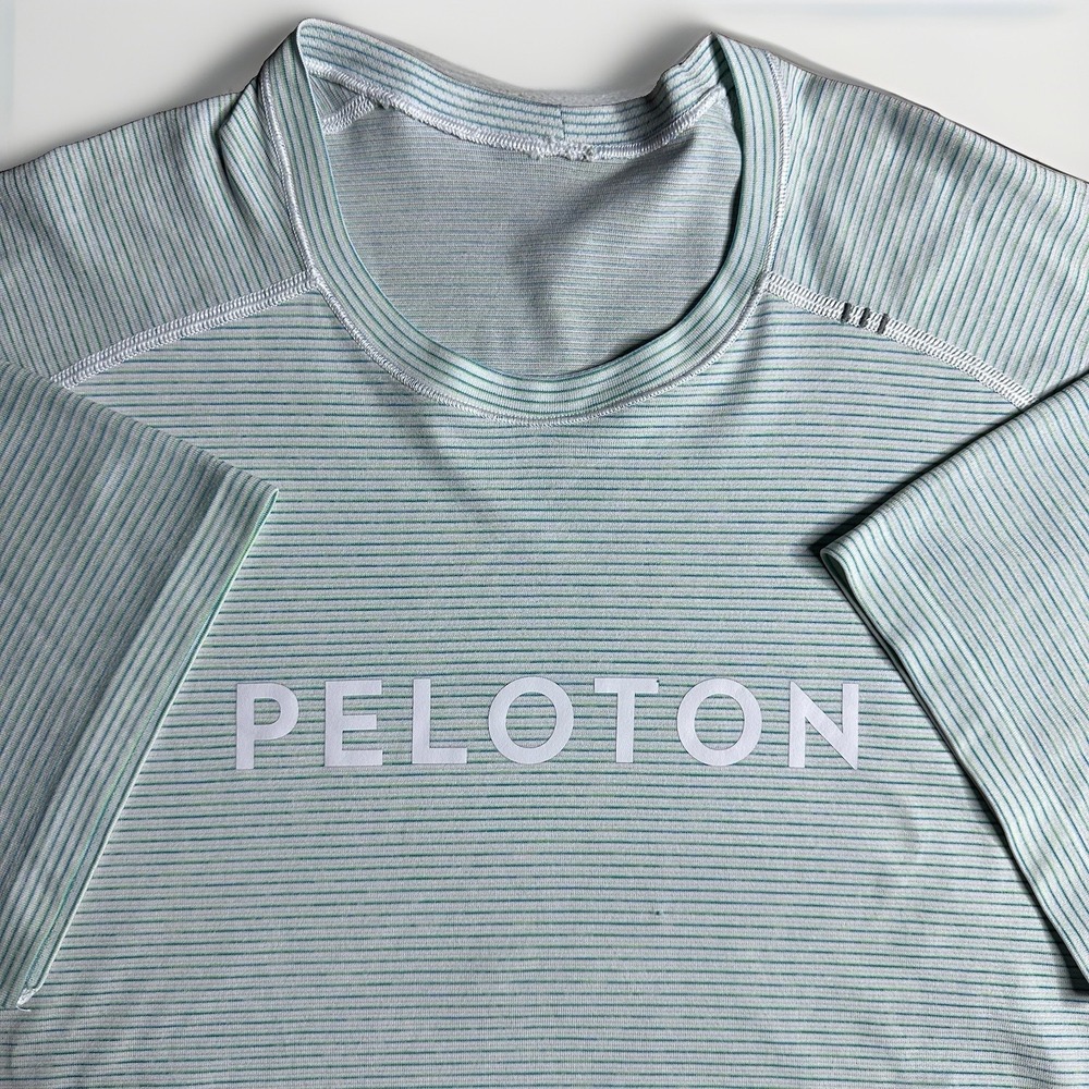Lululemon Peloton Metal Vent Tech Performance Shirt Mens Large Green Striped Gym
